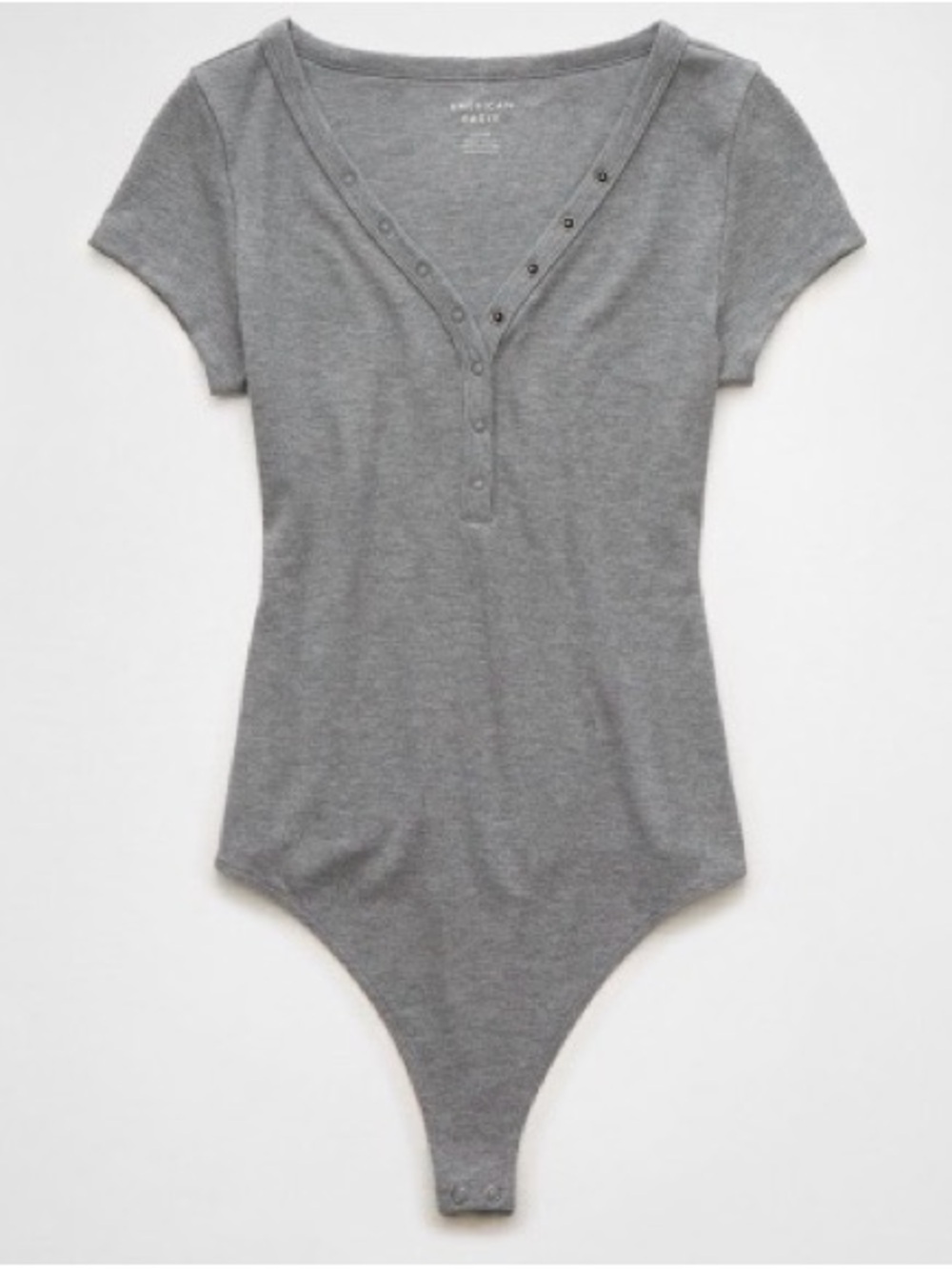 American Eagle Gray Short-Sleeve Henley Bodysuit